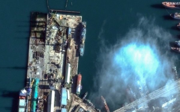 Satellite photos of the destroyed large landing ship 