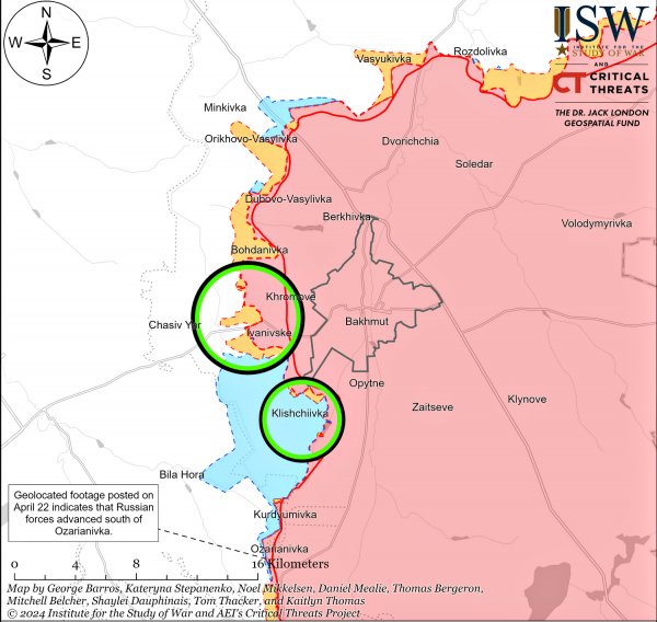 ISW pointed out attempts by the invaders to bypass the defensive positions of the defenders at Chasovoy Yar (map )