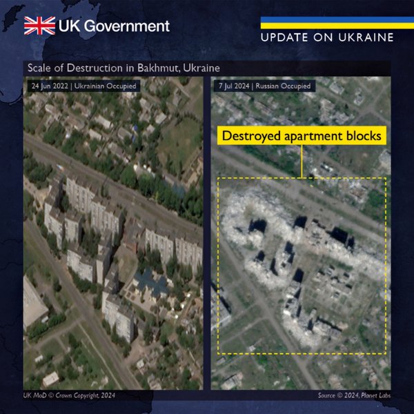 British intelligence showed satellite images of Bakhmut, destroyed by the Russian Federation (PHOTO)