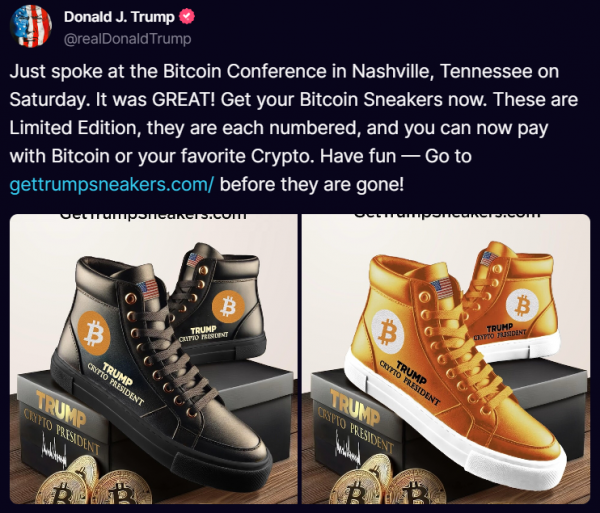 Trump releases “bitcoin sneakers” (photo) 