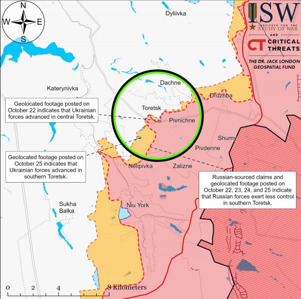 Defense forces have driven the occupiers from their positions in Toretsk and near Chasovy Yar - ISW (MAP)