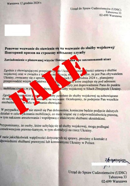 The Ukrainian Embassy commented on the information about the mailing of summonses to refugees in Poland (PHOTO)