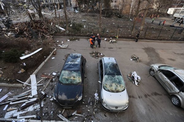 Kharkiv OVA showed footage of the aftermath of a ballistic missile strike on Izyum