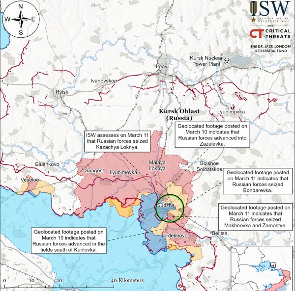 В ISW сообщили, у каких населенных пунктов Курщины продвигается армия Путина (КАРТА)