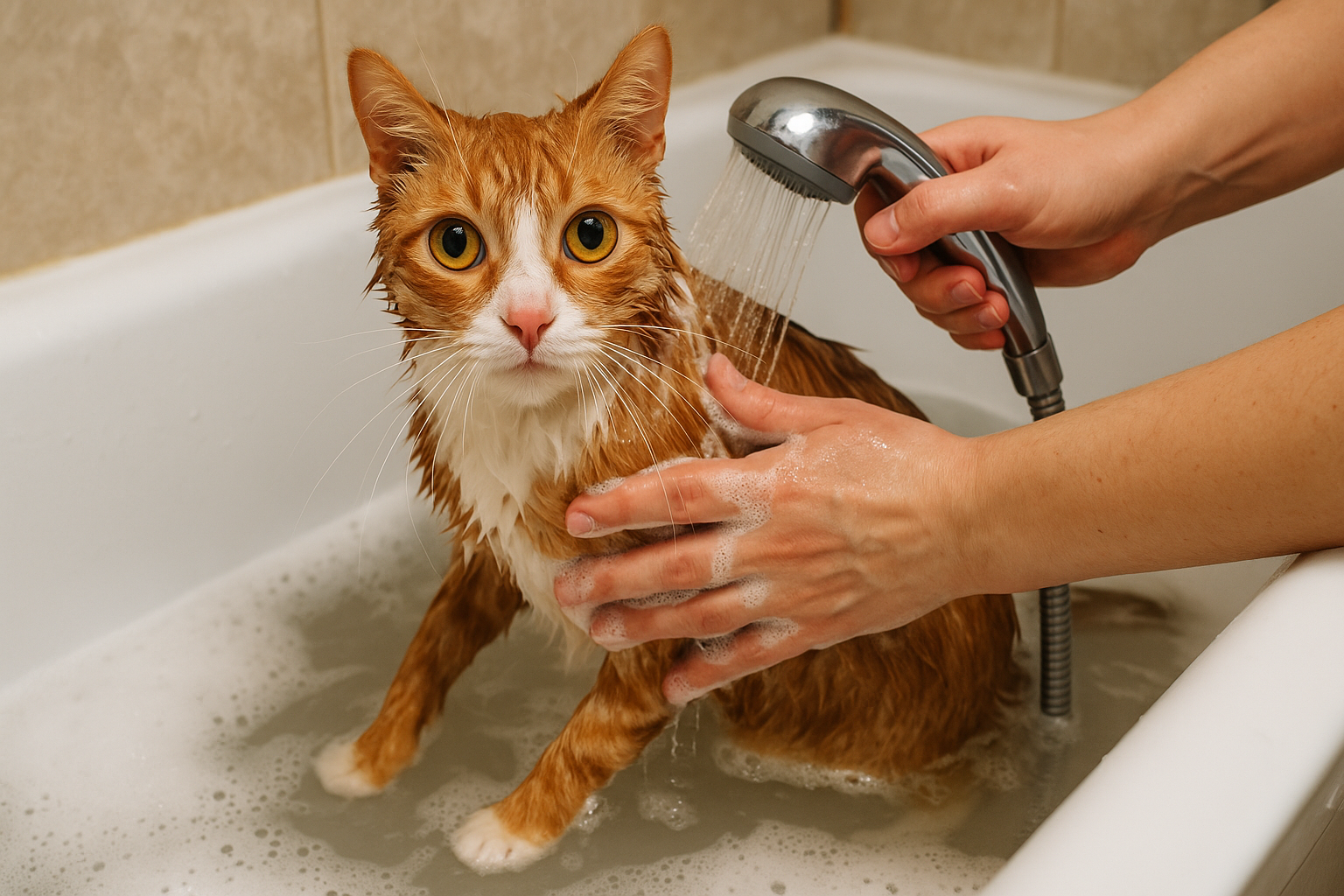 Learn how to bathe your cat safely without causing stress. A step-by-step guide with tips and recommendations for comfortable pet care.