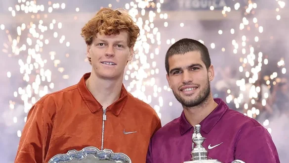 Jannik Sinner defeated Carlos Alcaraz at Six Kings Slam, securing $6 million in record prize money and a golden racket for the second consecutive year.