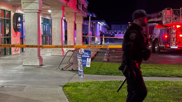 At least four people were killed and ten wounded in a Stockton, California banquet hall shooting, as authorities search for the unidentified suspect.