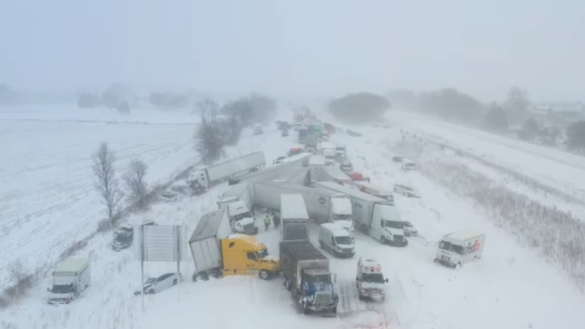 Around 100 vehicles were involved in a major pileup on I-196 in Michigan during heavy lake-effect snow, with injuries reported and the highway shut down for hours.