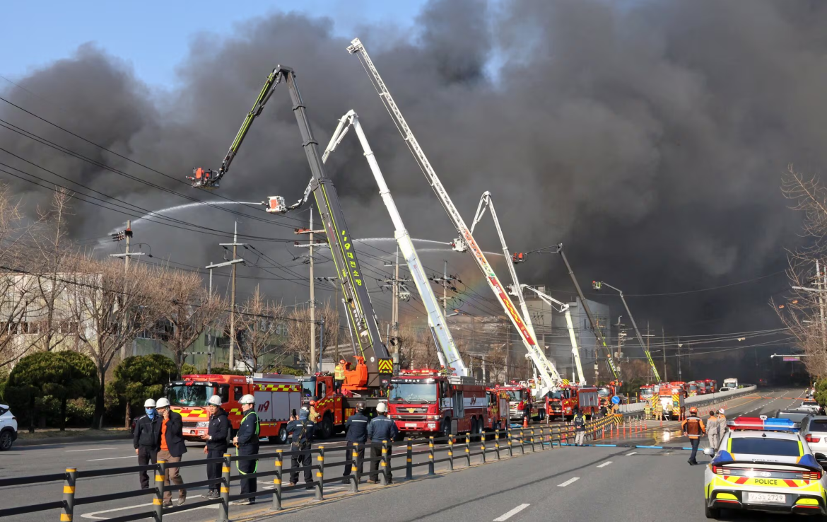 A massive fire at Anjun Industrial in Daejeon killed 14 people and injured 59, with authorities deploying robots and 500+ personnel to control the blaze.