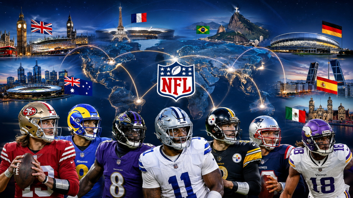 NFL international games 2026 feature a record nine-game slate with Paris, London, Melbourne and Rio hosting major NFL matchups.