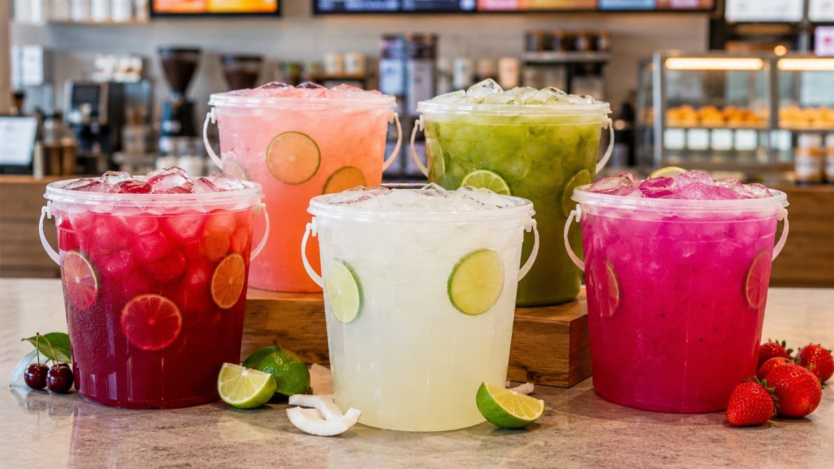 Dunkin iced beverage buckets return for Memorial Day with 48-ounce iced coffee and Limeade Refreshers, priced at $12.99.