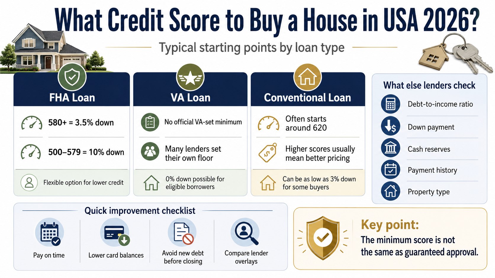 Credit Score Needed to Buy a House in USA 2026: FHA, VA and Conventional Minimums