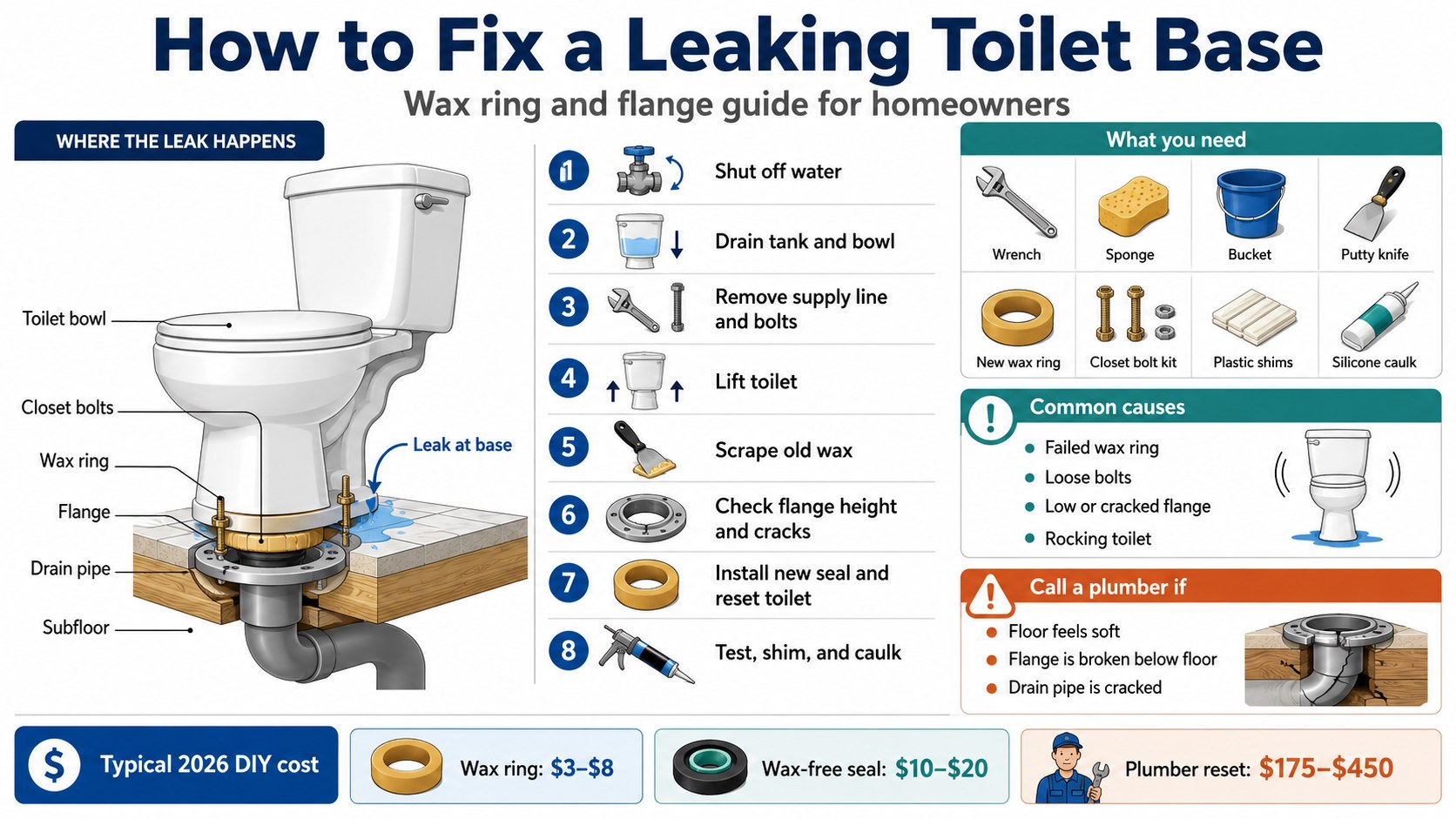How to Fix a Leaking Toilet Base: Wax Ring and Flange Repair Guide