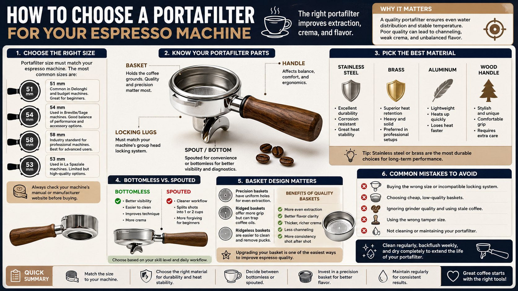 How to Choose a Portafilter for an Espresso Machine: Expert Coffee Tips, Sizes, and Mistakes to Avoid