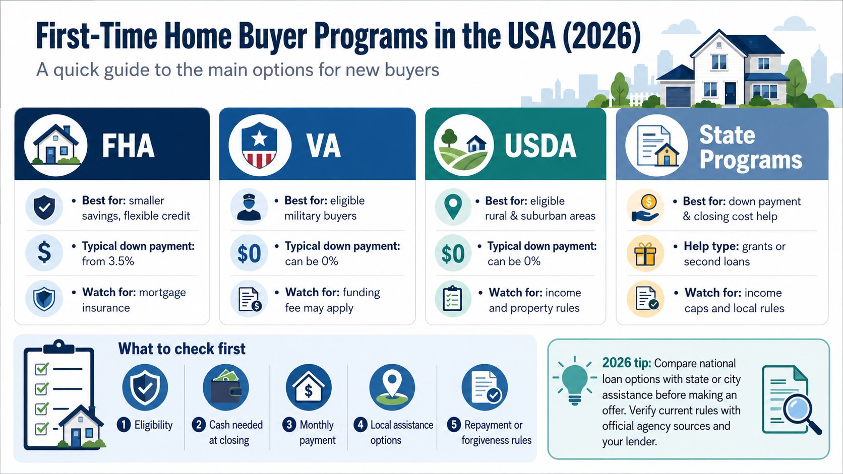 First Time Home Buyer Programs 2026 USA: FHA, VA, USDA and State Grants