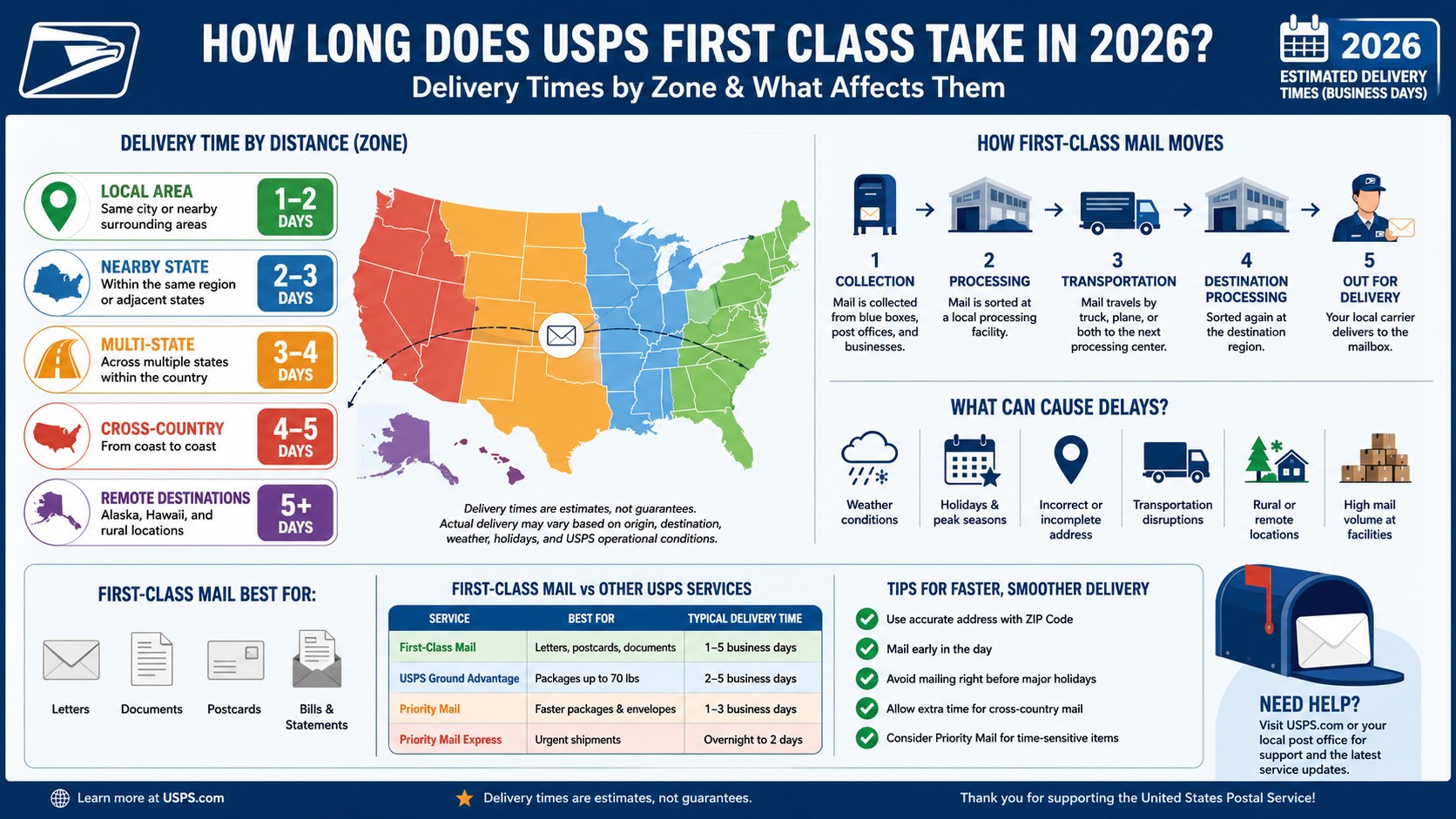 How Long Does USPS First Class Take in 2026? Delivery Times by Zone Explained