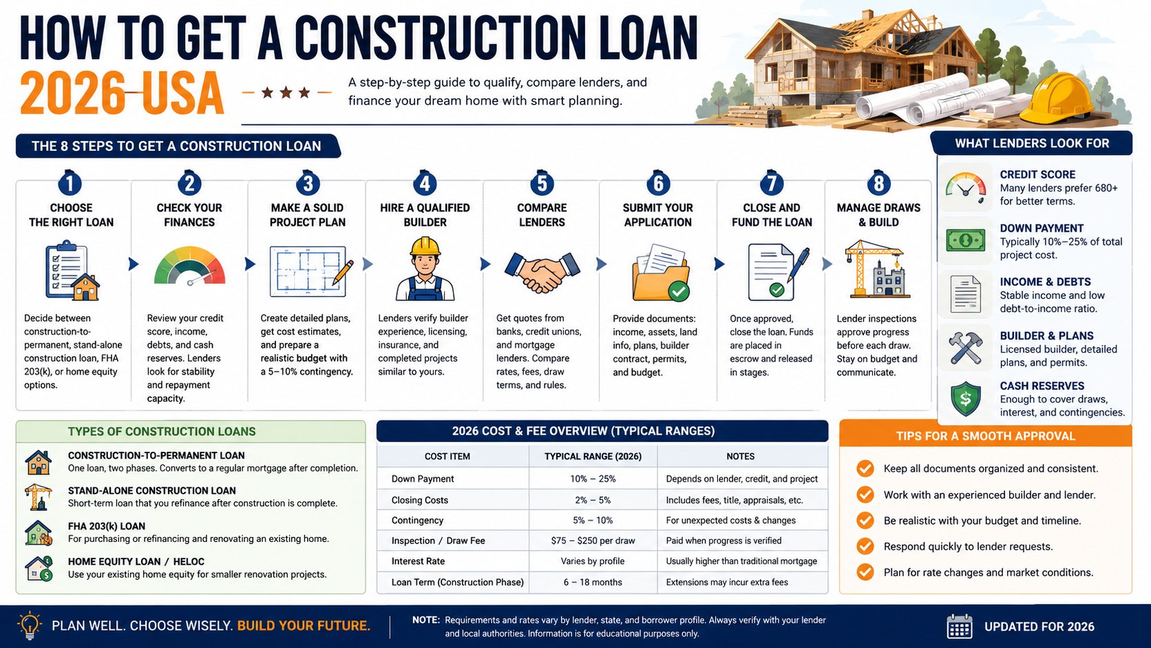 How to Get a Construction Loan 2026 USA: Lenders, Down Payment and Builder Rules