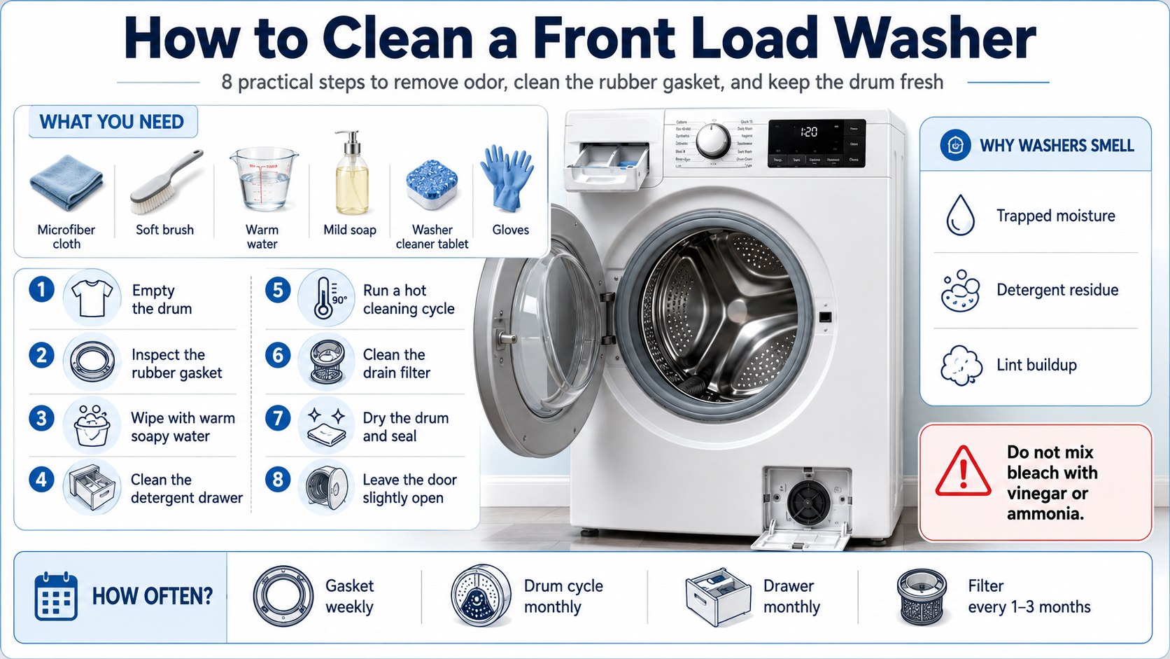 How to Clean a Front Load Washer When Towels Smell Sour and the Rubber Seal Turns Black