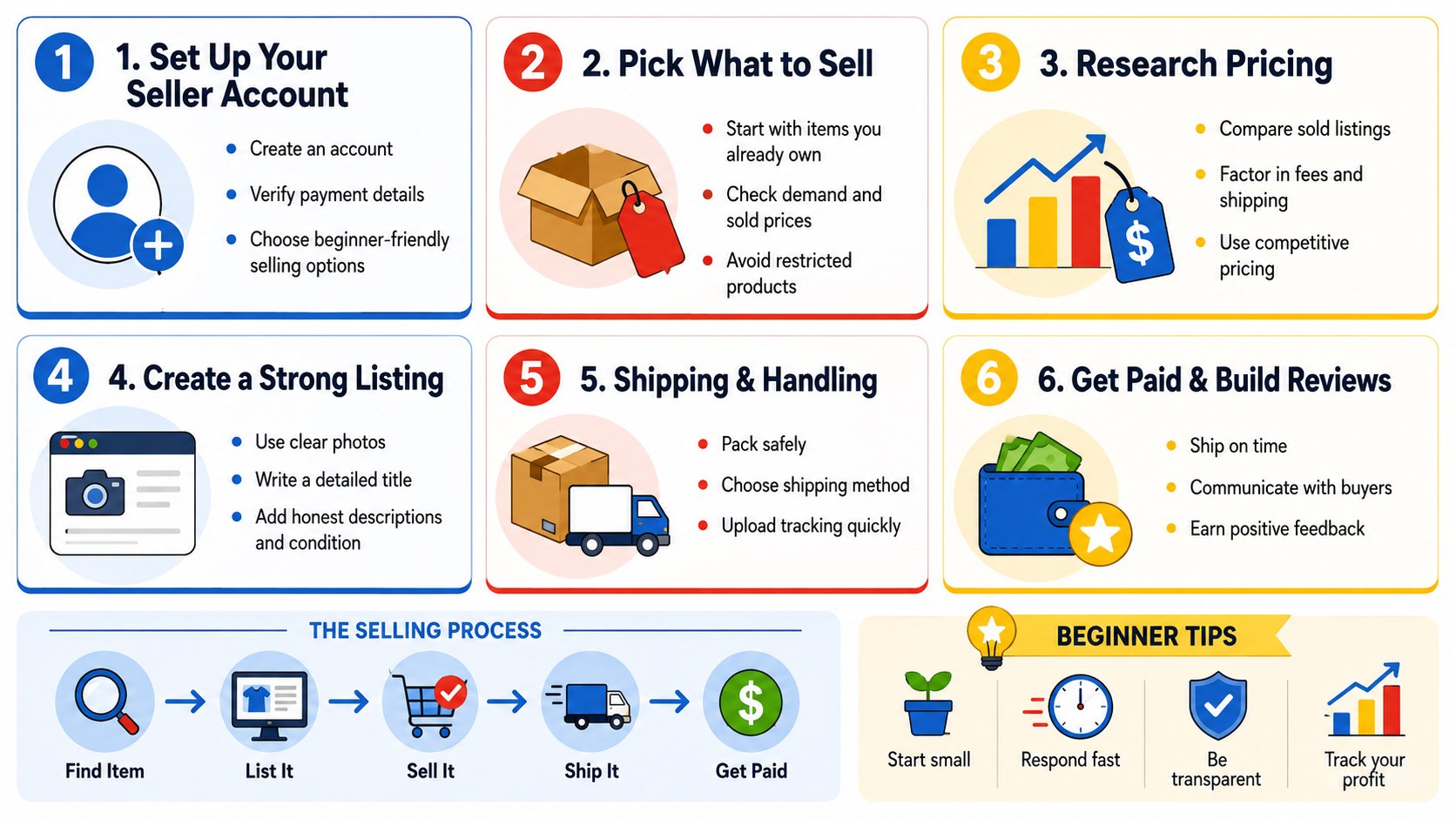 How to Sell on eBay for Beginners 2026: Listings, Fees, Shipping, and First-Sale Tips