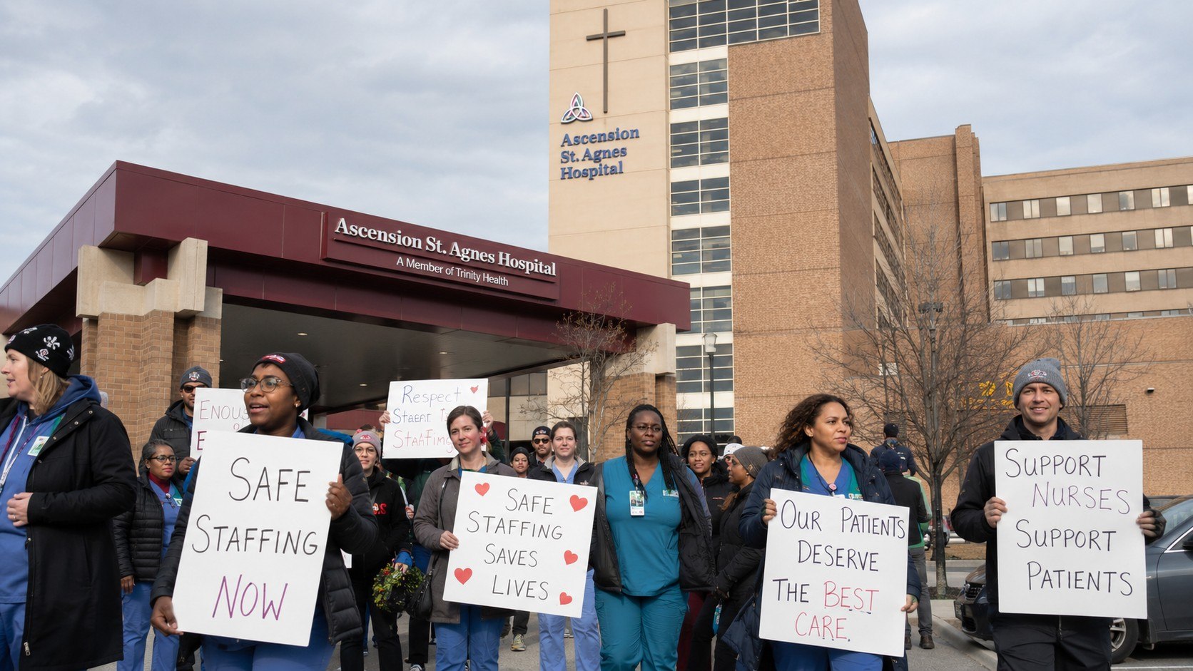 Nurses Again Protest Outside St. Agnes Hospital in Baltimore Over Staffing and Patient Safety