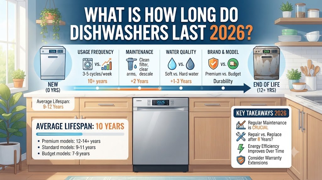 Dishwasher Lifespan by Brand in 2026: Bosch, Miele, Whirlpool, GE, LG and KitchenAid Compared