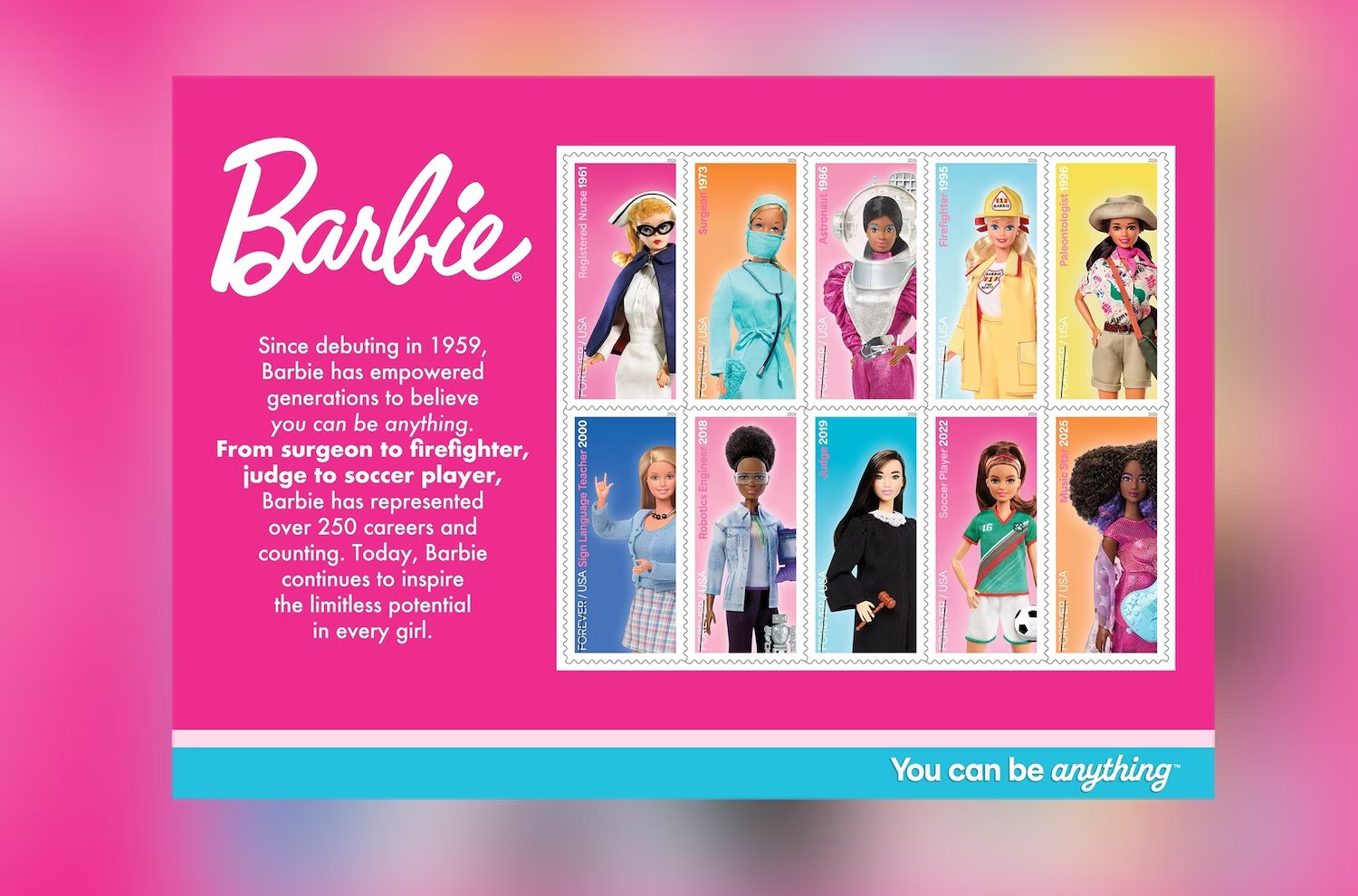 Barbie stamps arrive at USPS with 10 career designs before postage price increase