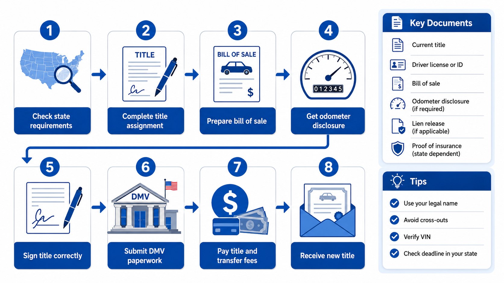 How Much Does a Vehicle Title Transfer Cost in 2026? DMV Fees, Taxes, and State Rules