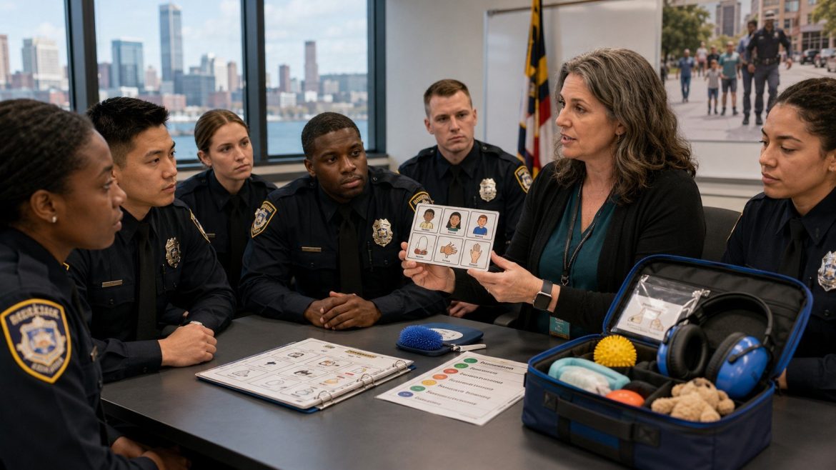 Baltimore County Police autism training gives 55 new officers communication boards, sensory tools and guidance for safer community encounters.