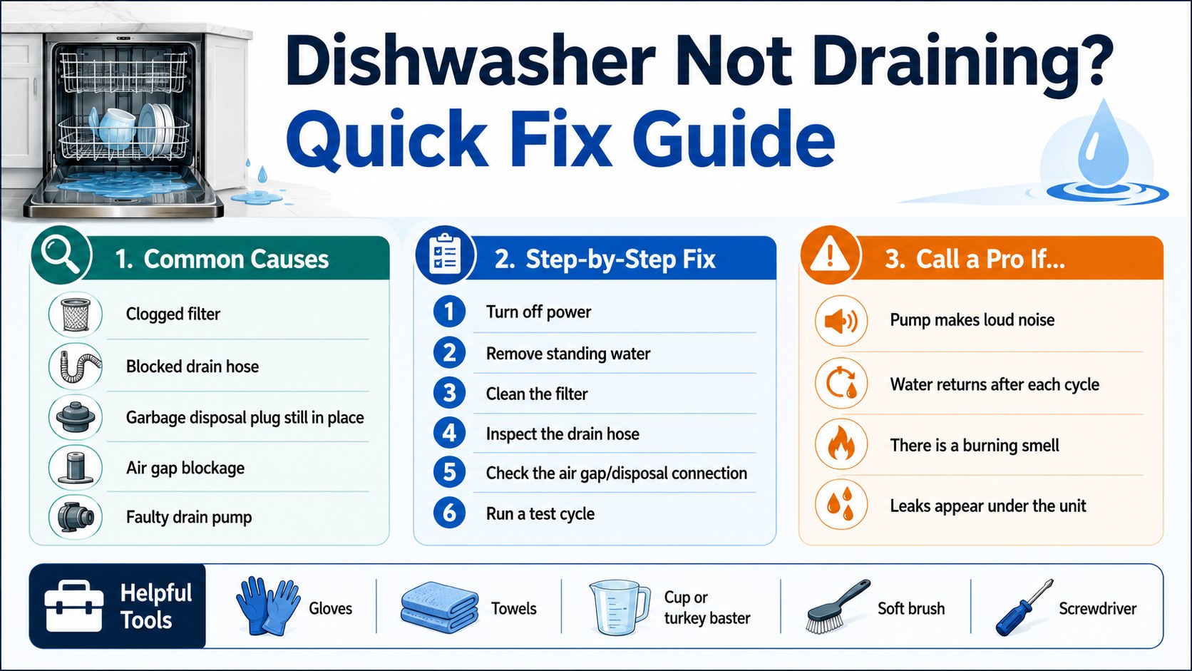 How to Fix a Dishwasher Not Draining in 2026: Filter, Hose and Valve Checks