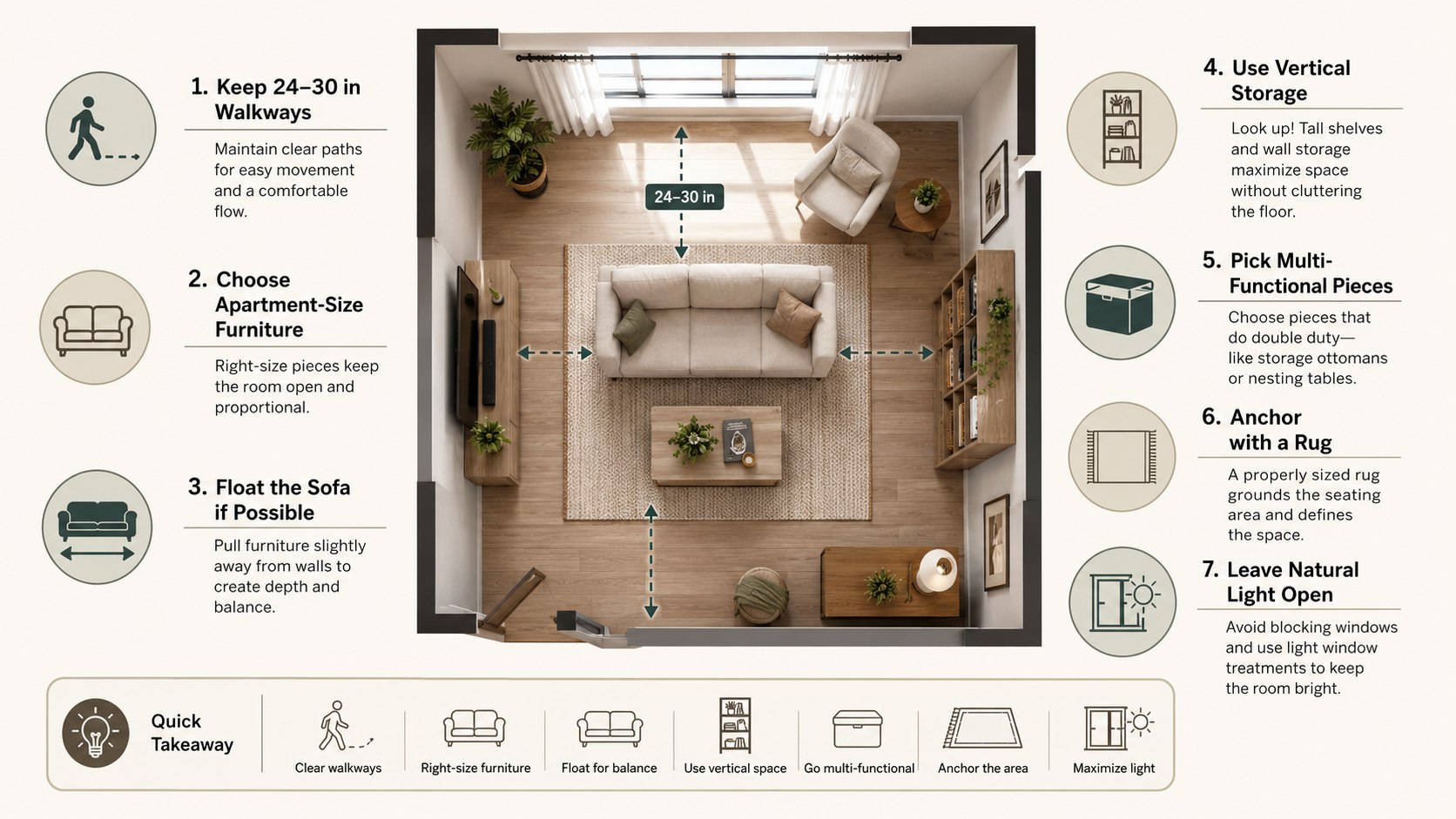 How to Arrange a Small Living Room With a TV, Sofa, and Clear Walkway