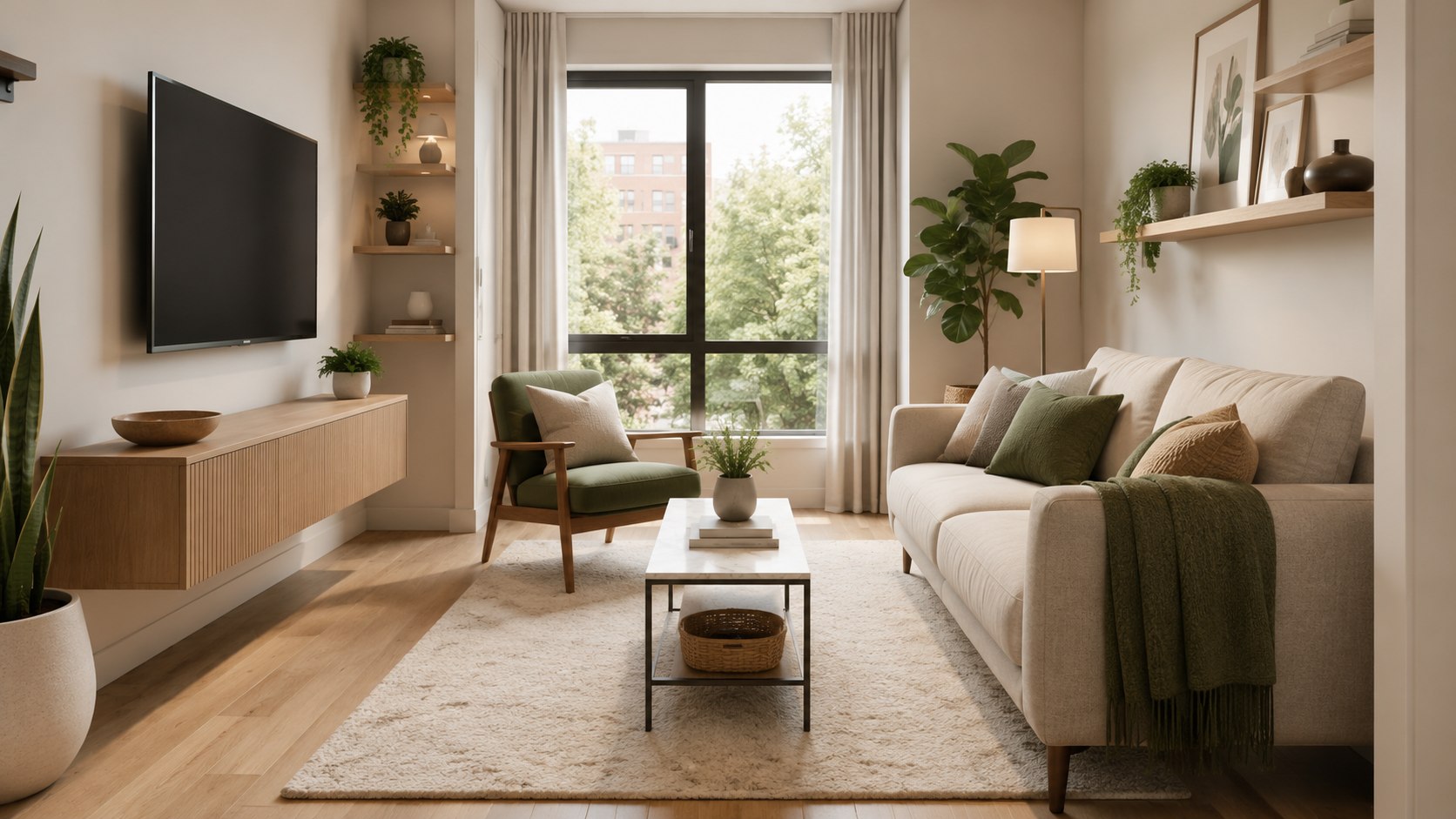 How to Arrange a Small Living Room With a TV, Sofa, and Clear Walkway
