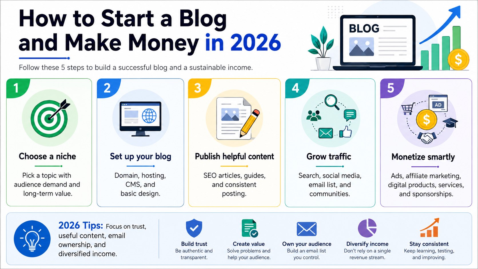 How to Start a Blog and Make Money in 2026: Platforms, Costs and 6 Steps That Matter