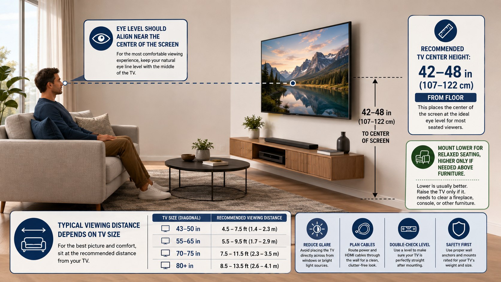 Standard TV Height for Living Room 2026: Measurements for 55-, 65-, 75- and 85-Inch Screens