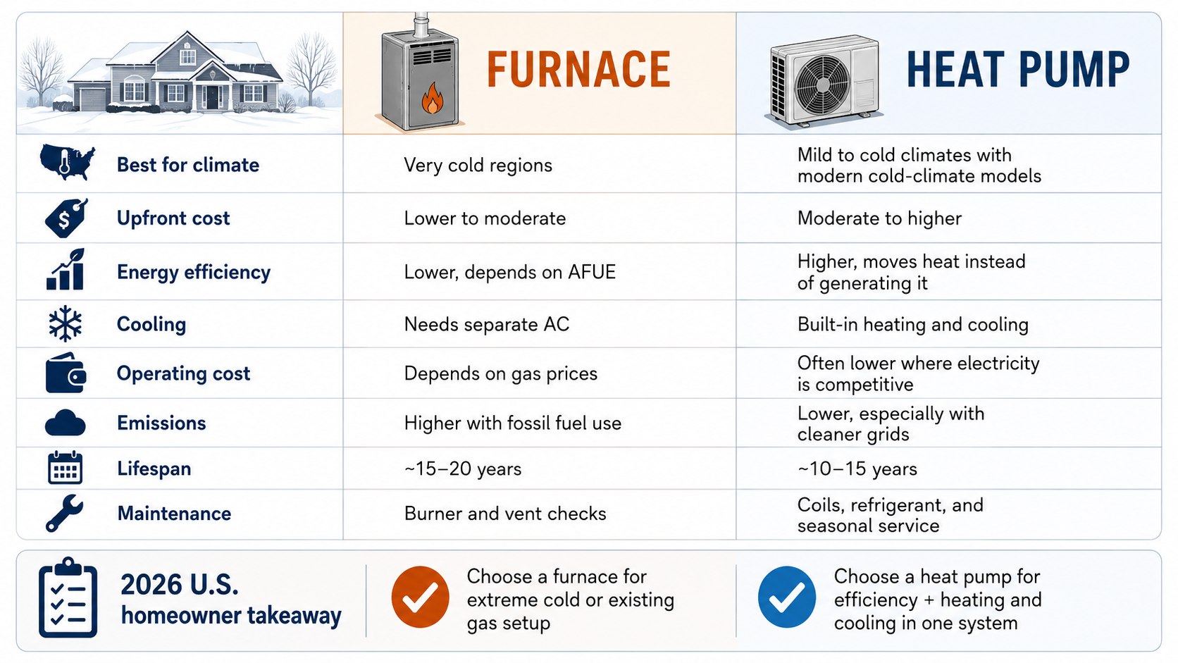 Furnace vs Heat Pump 2026 USA: Costs, Efficiency and the Best Choice by State