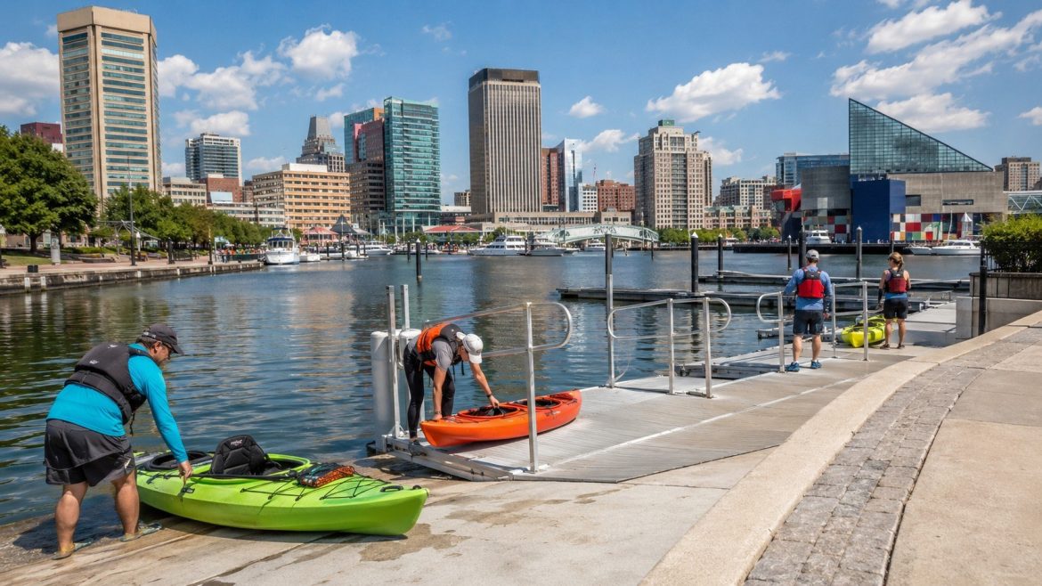 Baltimore Inner Harbor kayak launch opens at Rash Field with ADA access, self-service rentals and connections to Baltimore Blueway routes.