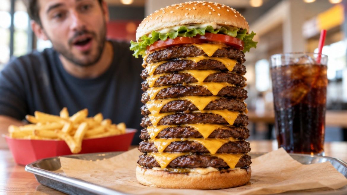 Wendy’s T-Rex Burger returns with 9 beef patties, 9 cheese slices and a 9-minute challenge offering a T-shirt and mystery prize in Oklahoma.