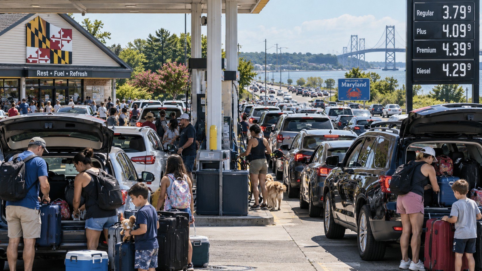 Maryland Labor Day travel brings airport crowds, traffic and record gas prices