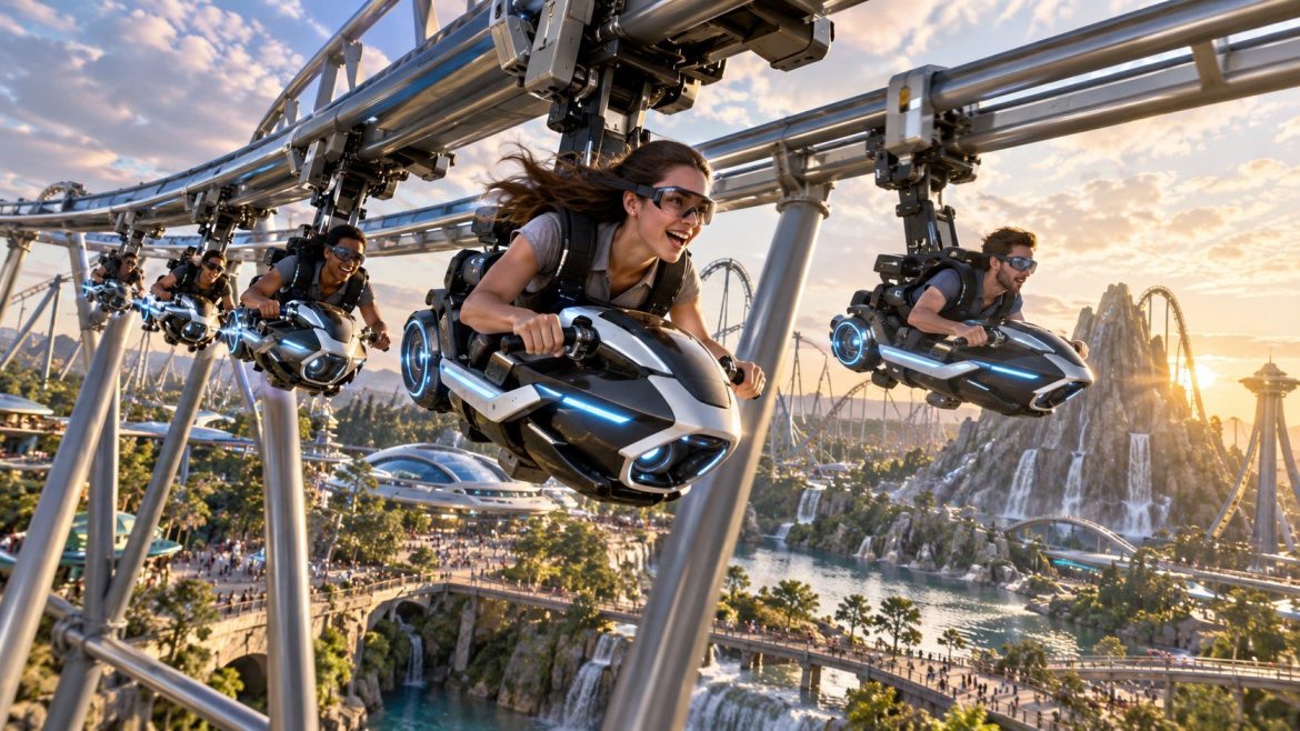 Six Flags Thrill Glider opens in 2027 with hovercycles, 50 mph speeds, 5 inversions and a 3,380-foot track at Magic Mountain.