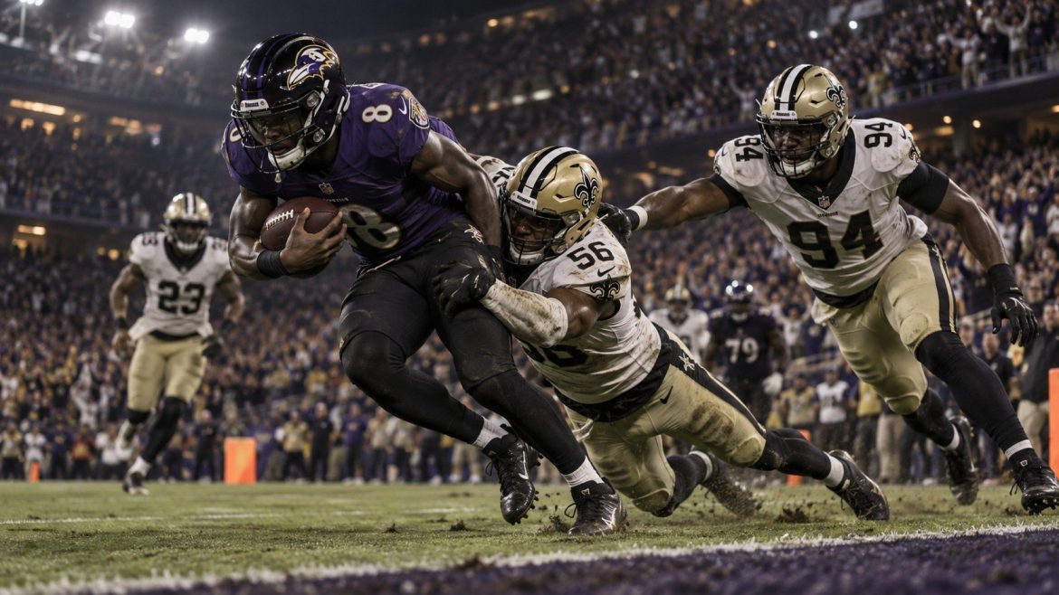 Ravens vs Saints ended 24-17 as Baltimore blew a second-half lead, lost on Tyler Shough's late sneak and saw Lamar Jackson intercepted.