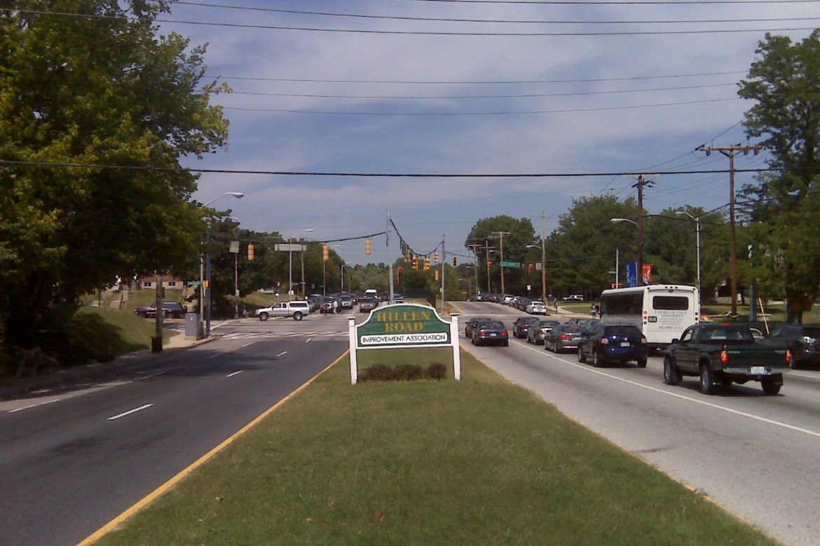 Hillen Road (MD 41) in front of Morgan State University near Cold Spring Lane in Baltimore