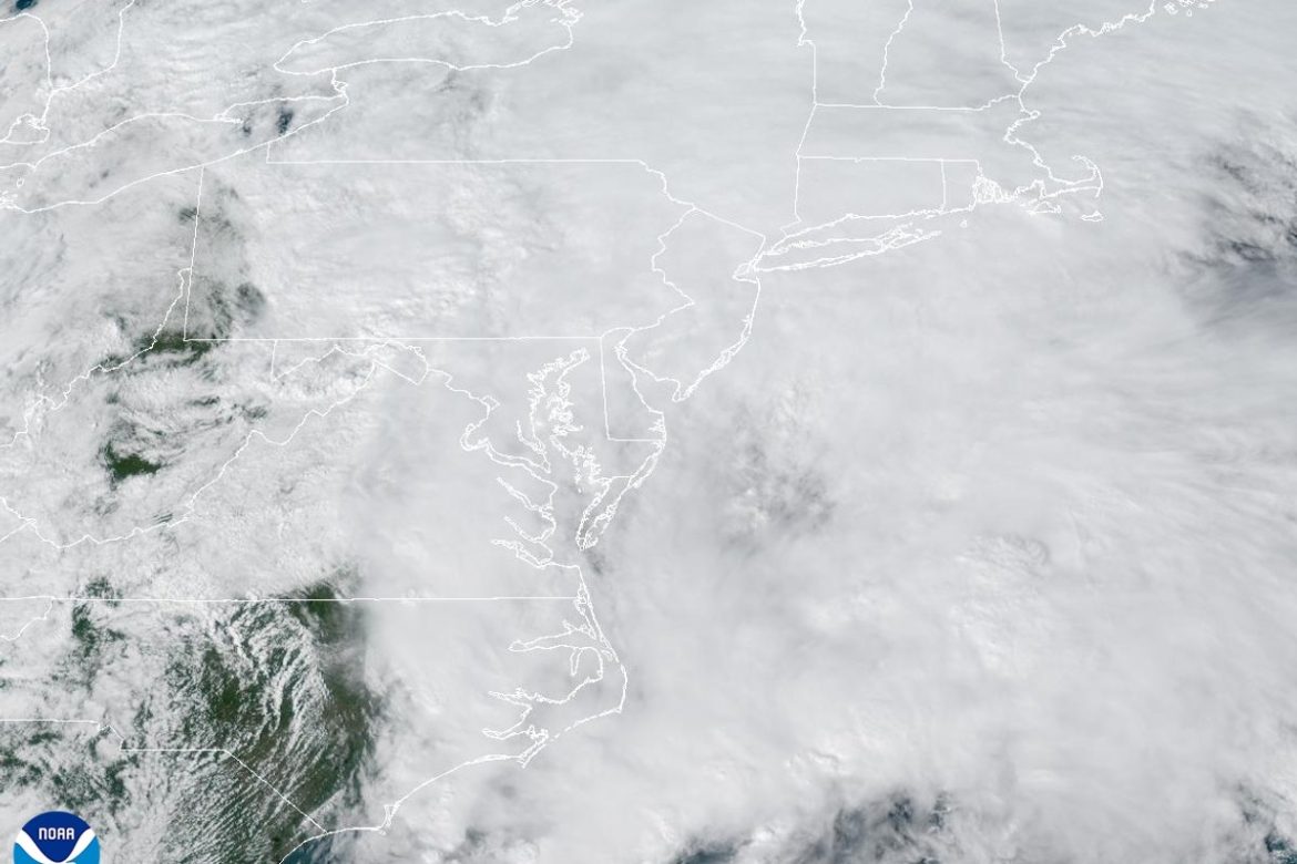 Satellite view of clouds from the remnants of Isaias covering Maryland and the Mid-Atlantic on Oct. 11, 2026
