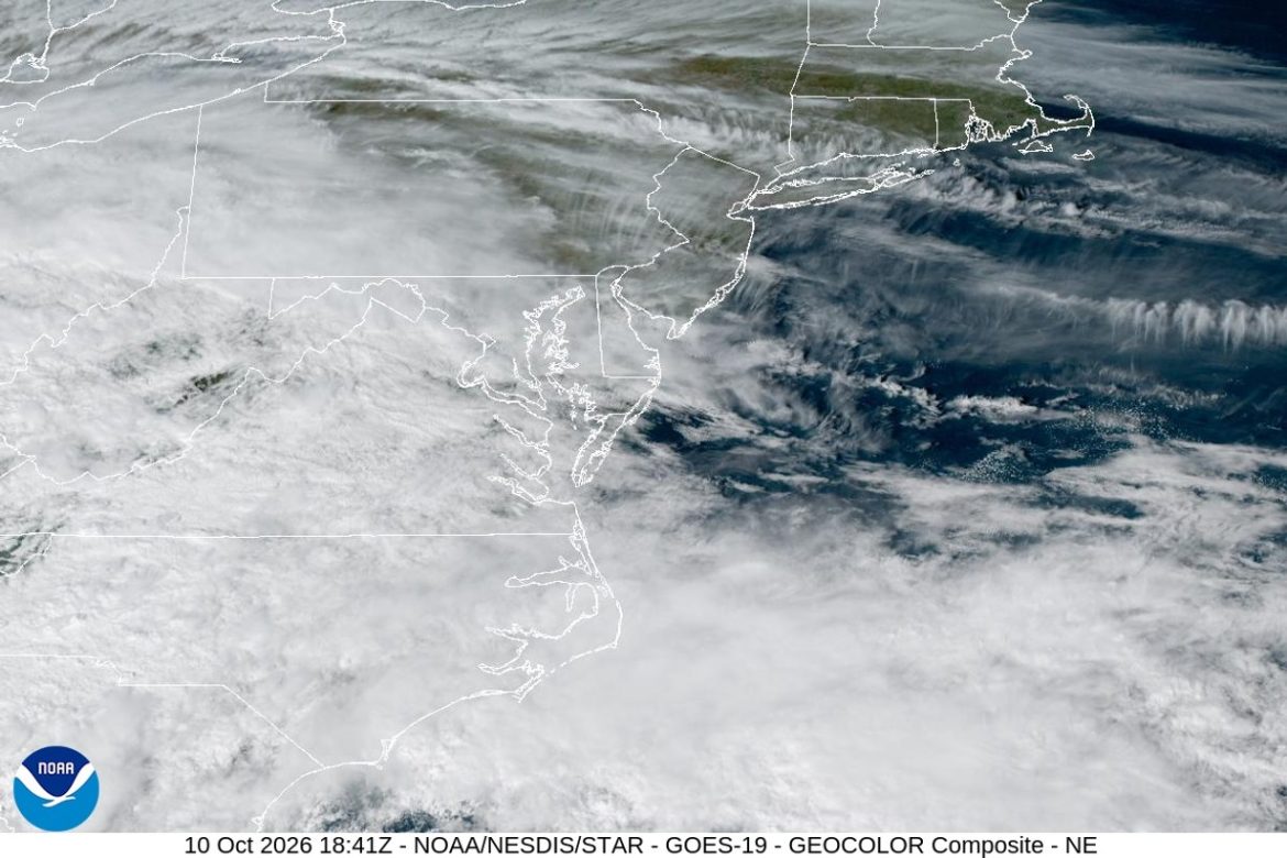 Satellite image of clouds from the remnants of Isaias spreading over Maryland and the Mid-Atlantic