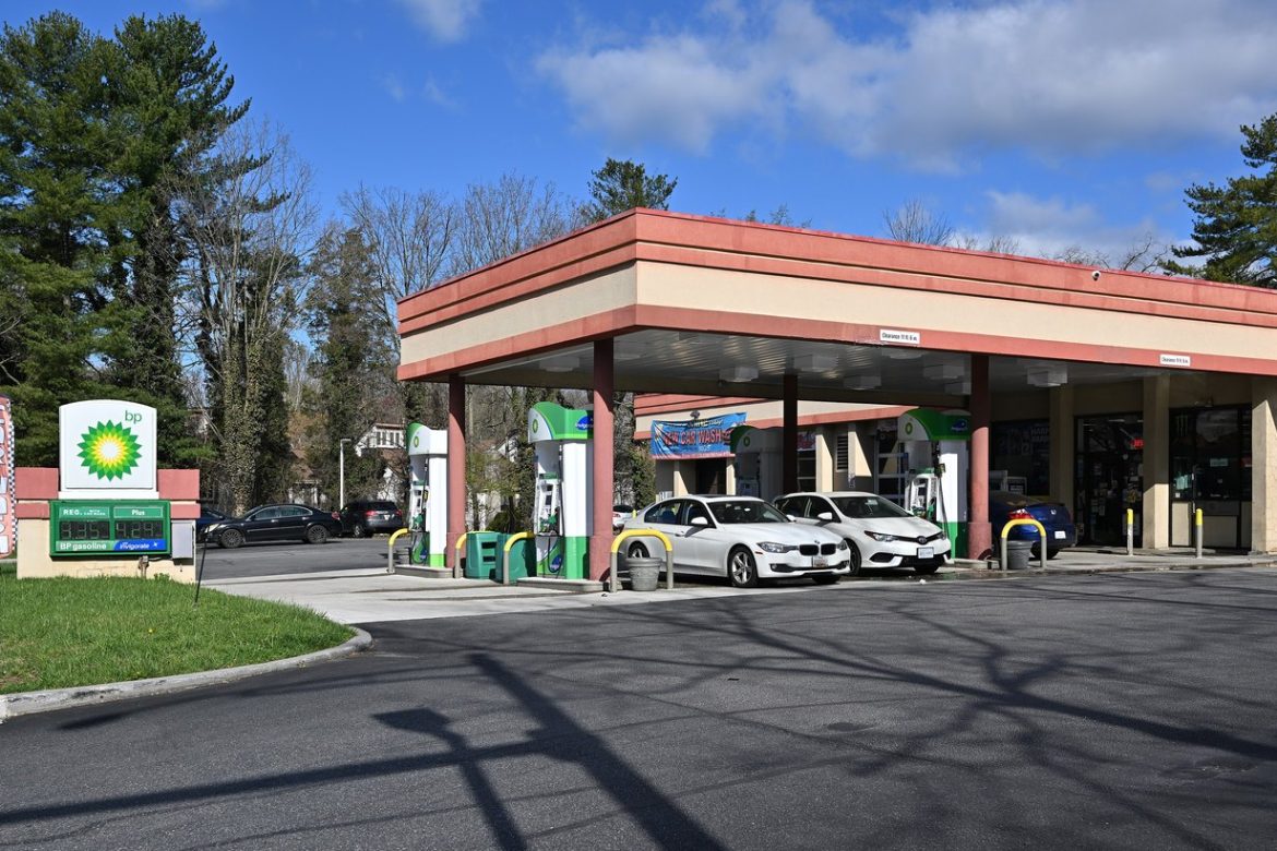 Gas station with fuel pumps in Columbia, Maryland