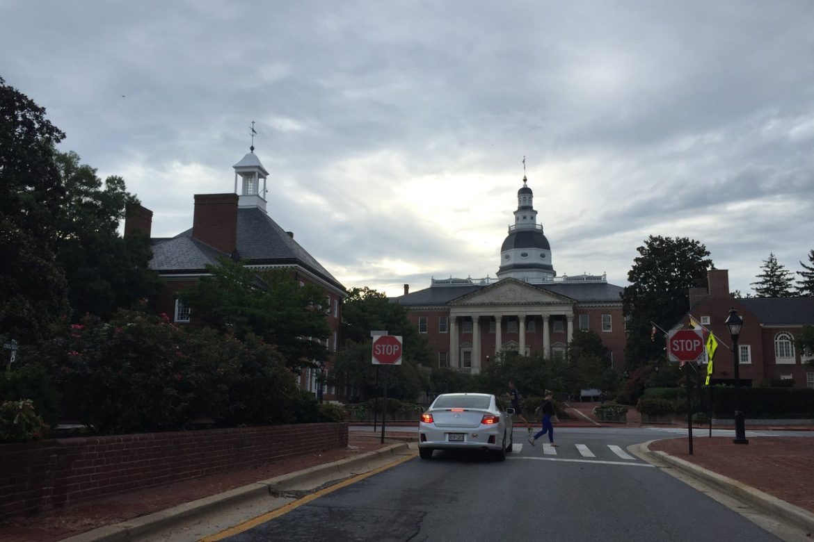 Maryland State House in Annapolis seen from Bladen Street