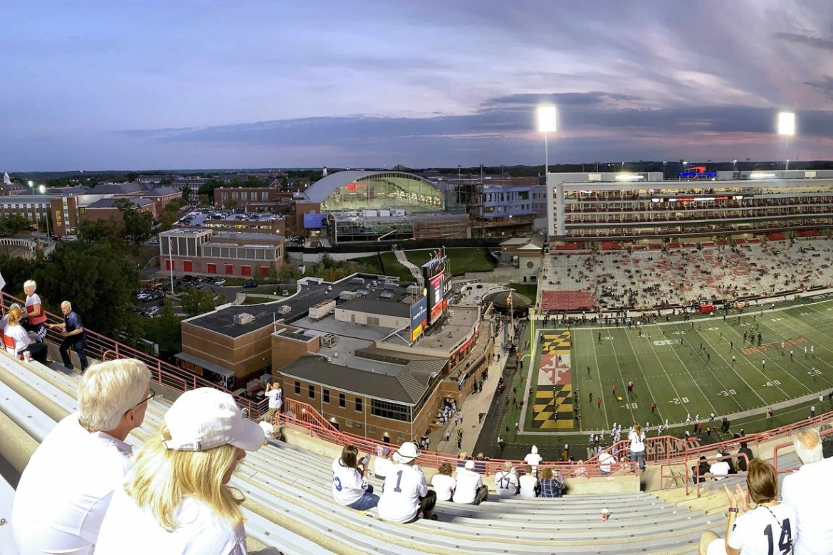 Maryland Stadium in College Park filled with fans before a Terrapins football game