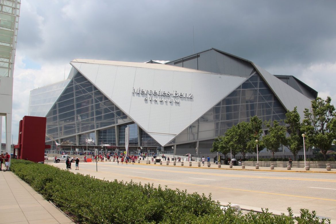Mercedes-Benz Stadium in Atlanta, where the Ravens play the Falcons on Sunday Night Football