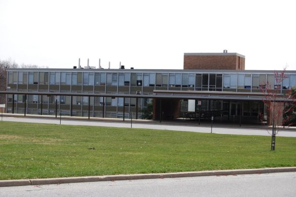 Front of Overlea High School in Baltimore County, Maryland